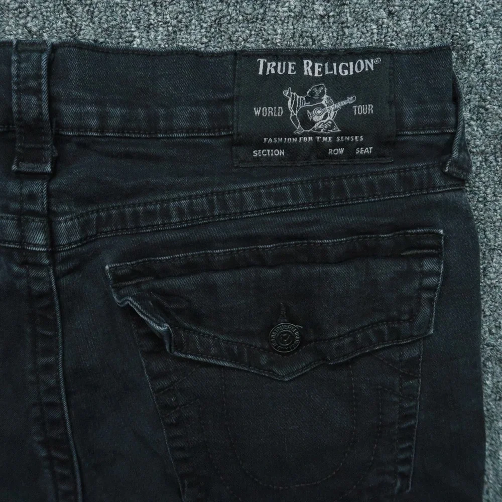 True Religion Jeans Men 38x33 Black Rocco Relaxed Skinny 5 Pocket Stretch